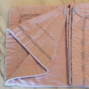 40”x 55” Pink Burberry London Terrycloth Towel Baby Blanket w/ Iconic Plaid Trim